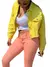 Casaco jeans curto feminino, monocromático, manga longa, jaqueta de lapela, com