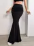 Sólido bodycon ruched saia longa feminina sexy preto elástico elegante cintura na internet