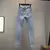 Primavera outono streetwear feminino calças lápis 5xl vintage azul fino diaman