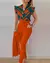 Conjunto de agasalho estampado floral feminino, top de manga plissada, calça co - Achei Ofertas