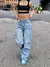 Mulheres baggy jeans cintura alta perna larga denim em linha reta demin calças - loja online