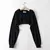 Hoodie feminino personalidade irregular colheita ultra curto estilo manga longa