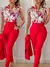 Conjunto de agasalho estampado floral feminino, top de manga plissada, calça co - comprar online