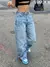 Mulheres baggy jeans cintura alta perna larga denim em linha reta demin calças - loja online