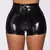 Cintura alta couro reflexivo shorts sexy barco estiramento preto calças de cour - Achei Ofertas
