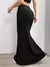 Sólido bodycon ruched saia longa feminina sexy preto elástico elegante cintura - Achei Ofertas