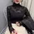 Imagem do Outono feminino fino preto renda t camisa sexy gola alta manga longa magro renda