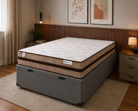 Cama Box Baú Casal Cinza Courino + Colchão Molas Ensacadas Ilheus 138x188x65