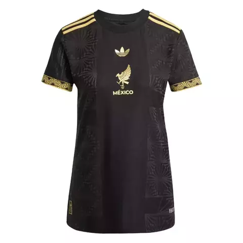 Camisa Seleção México I 25/26 - Torcedor Adidas Feminina - Preta com detalhes em dourado