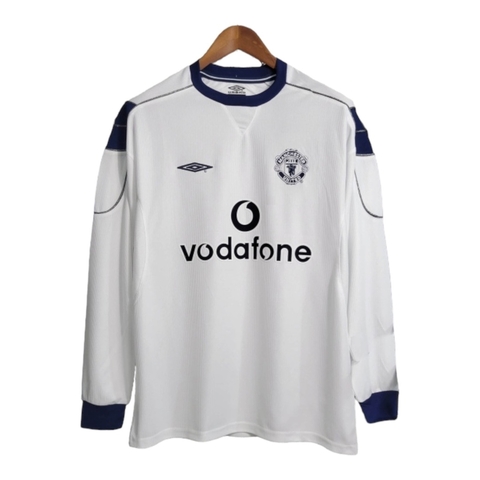 Camisa Retrô Manchester United II 1999/2000 manga longa - Umbro Masculina - Branca com detalhes em azul