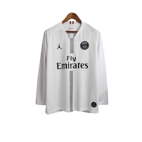 Camisa Retrô Paris Saint German Edição Champions League 2018/2019 manga longa - Masculina Jordan - Branca com detalhes em branco e vermelho e preto