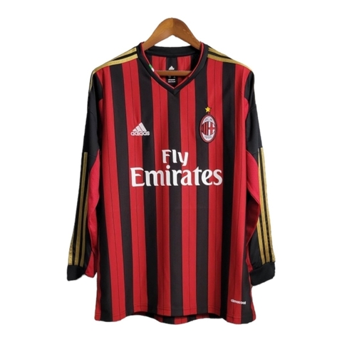 Camisa Retrô AC Milan 2013/2014 manga longa - Masculina Adidas - Preta e vermelha com detalhes em dourado