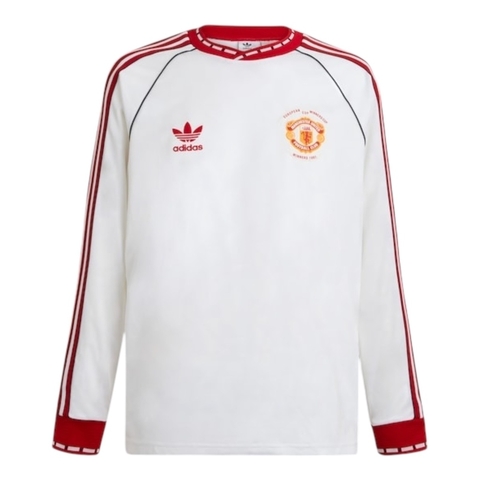 Camisa Manchester United Edição comemorativa 1991 II manga longa - Torcedor Adidas Masculina - Branca com detalhes em vermelho