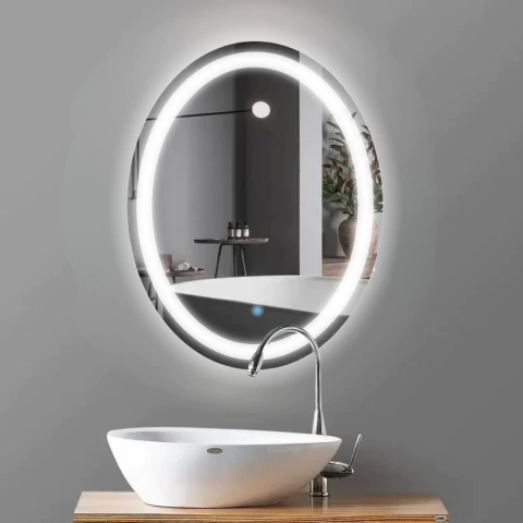 Espelho Oval Oslo Smart LED Touch Cristal Para Banheiro e Sala Luz Branca Ajustável Bivolt - comprar online