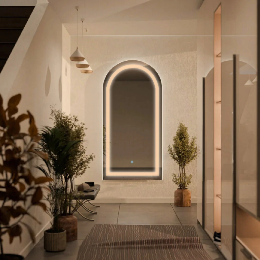 Espelho Retangular Porto Smart LED Touch Cristal Para Banheiro e Sala Luz Branco Quente Ajustável Bivolt