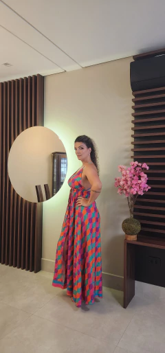 Vestido decote V estampado pink Antonela
