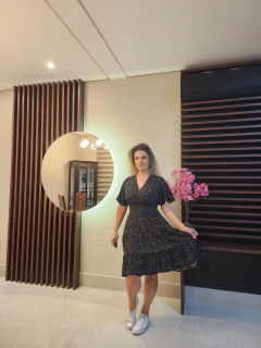 Vestido Cida Manga curta poá - Telma Dantas Store