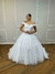 Vestido de Noiva Princesa Ombro a Ombro com Renda 3D, Pérolas e Tule - Semi Novo - Faggion Noiva