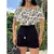 Conjunto Feminino Cropped Short Feminina Bolso Cintura Alta Crepe