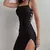 Sexy preto longo bodycon vestido feminino verão sem mangas blackless halter pes - loja online