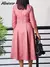 Mlaiscsr elegante rosa a linha vestidos femininos com decote em v 3/4 manga plis na internet