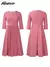 Mlaiscsr elegante rosa a linha vestidos femininos com decote em v 3/4 manga plis - loja online