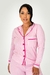 PIJAMA FEMININO AMERICANO CALÇA MANGA LONGA LISTRA ROSA