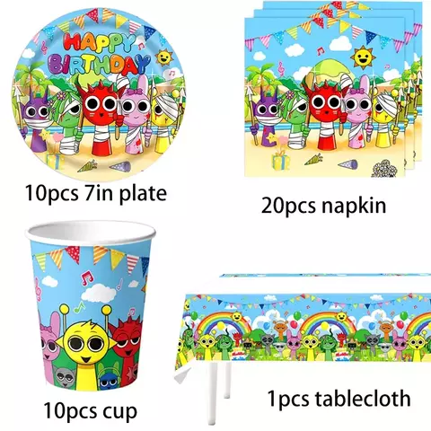 Kit festa Sprunki - pratos, pano de fundo bolo, copos e mais