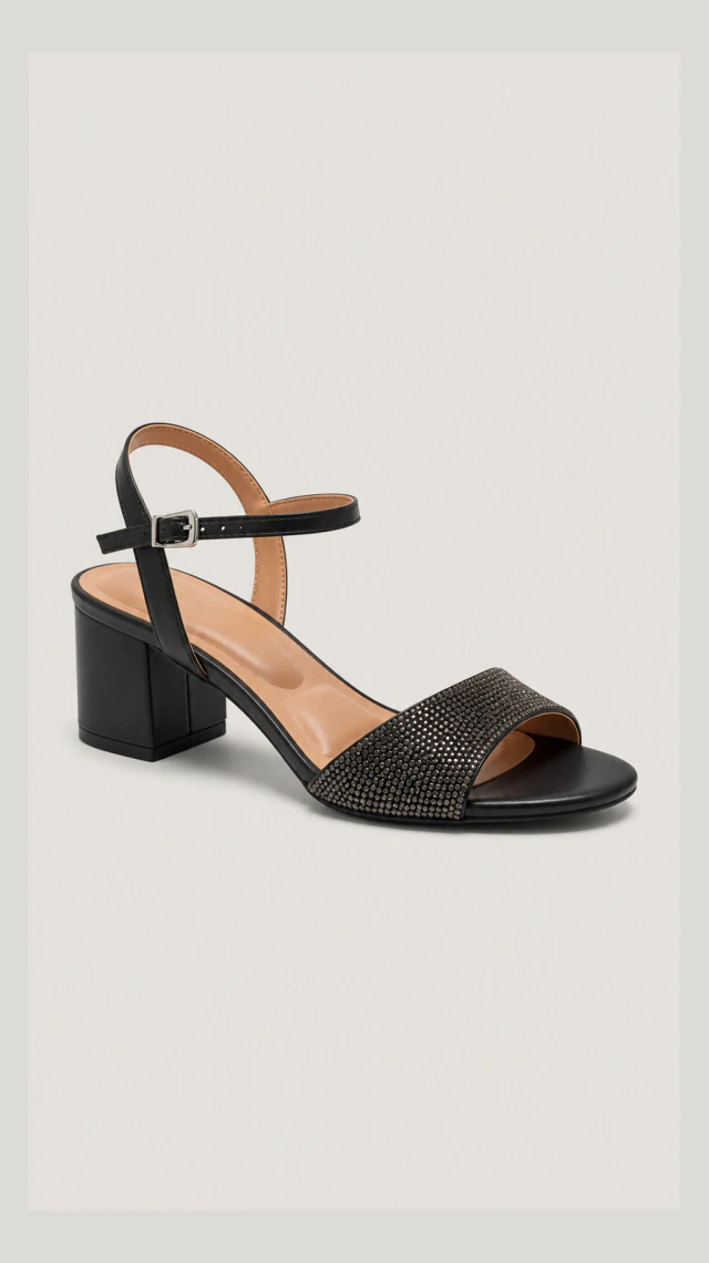 Sandalia Vizzano Mujer Gris Cristal y Negro Diamante Taco 5 cm Brillo 6291-1722-31951