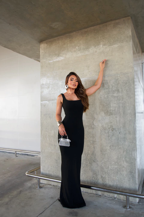 Vestido Longo Slim - Preto - comprar online