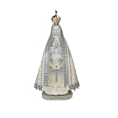 Nossa Senhora Aparecida Branca com Detalhes em Prateados