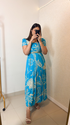 Vestido Bia Longo em Viscolinho com Estampa Tropical e Elegância - Essência Feminina Moda Evangélica