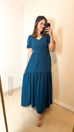Vestido Fábia Longo Azul Petróleo com Elegância - comprar online