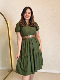Imagem do Vestido Hadassa em Lese Leve com Manga Elástico e Babado
