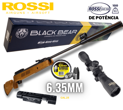 ROSSI BLACK BEAR MADEIRA 6.35MM CAL .25 COM 100KG DE GÁS RAM ﻿ + MOUNT SCOPE ANGEL + LUNETA 4x32 - (cópia) - comprar online