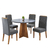 Conjunto de Mesa Sala de Jantar Redonda 0,90m 4 Cadeiras Fin Madeirado / Cinza Veludo Viero