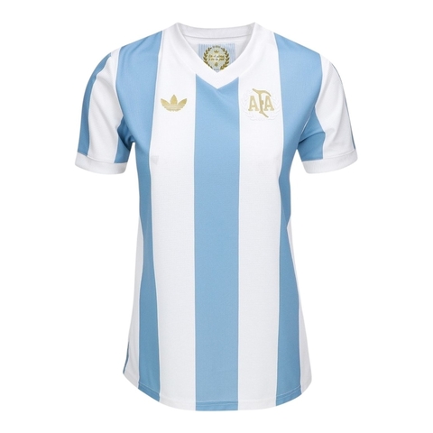 Camisa Seleção Argentina Edição Comemorativa 25/26 - Torcedor Adidas Feminina - Branca com listras em azul