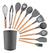 Set Utensilios De Cocina Punta Silicona Mango Madera Kit X12