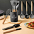 Set Utensilios De Cocina Punta Silicona Mango Madera Kit X12 en internet