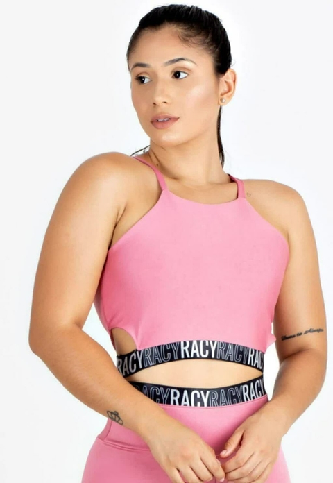 Top Cropped Detalhe Lateral e Elástico na Barra Rose Fitness | REF: CCRPA5