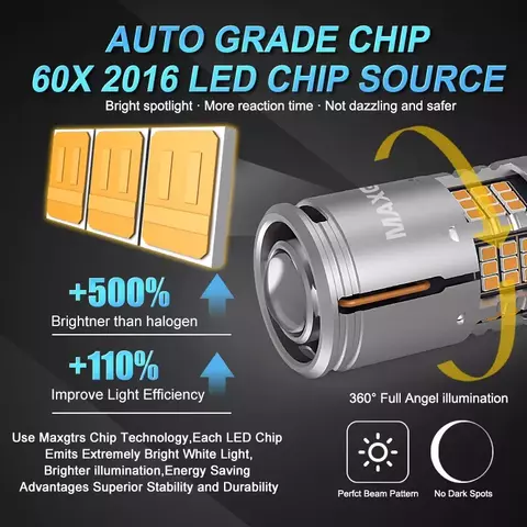 Lâmpada LED Automotiva MAXGTRS P21W 2600LM – Seta, Ré e Freio