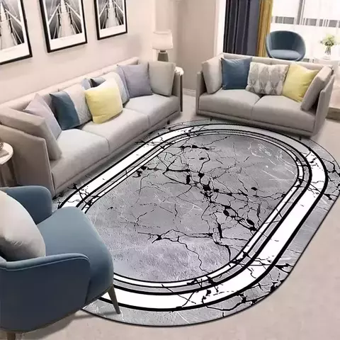 Tapete Europeu Oval Luxo — Pelúcia Antiderrapante para Sala e Quarto Grande