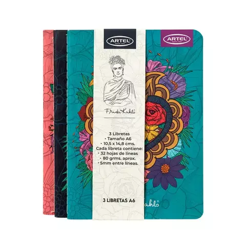 Set Libretas Artel Diseño Frida Kahlo 3 Unidades