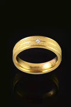Aliança 6mm Diamantada Com Zircônia E 3 Frisos Banhada A Ouro 18k