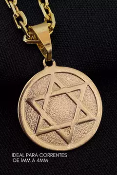 Pingente Medalha Estrela de Davi Média - 2x2cm - 3,4g - Banhado A Ouro 18k