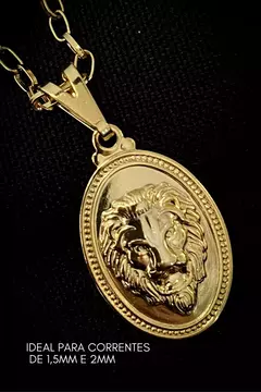 Pingente Oval Leão Borda Diamantada 1,39g Banhado A Ouro 18k