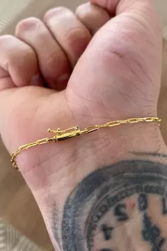 Pulseira Cadeado Alongado 1,5mm Fecho Lagosta 2,0g Banhada A Ouro 18k na internet