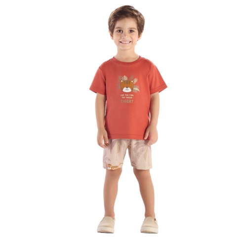 Conjunto Menino Camiseta e Bermuda tactel Tigre na Selva