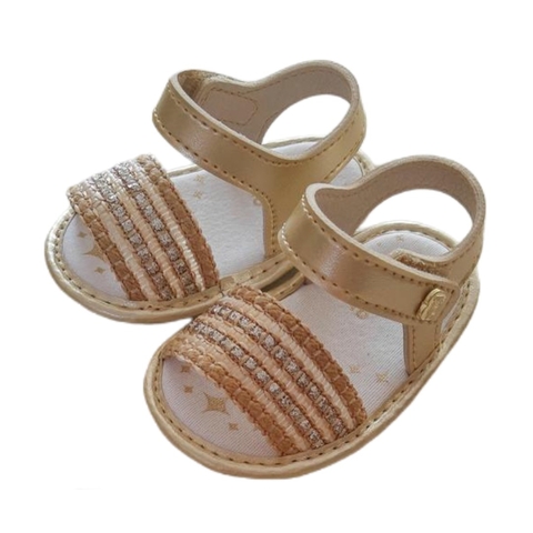 SANDÁLIA BEBÊ DOURADO RÁFIA E GLITTER