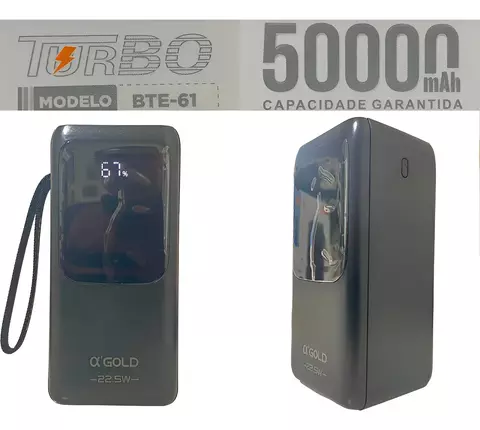 Power Bank α’GOLD BTE-61A 50000mAh – Carregador Portátil Turbo 22.5W com Display Digital - comprar online